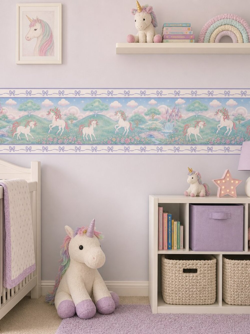 Sunworthy Pastel Unicorn Wallpaper Border – Vintage 1980s/1990s | 7 Roll Lot 
